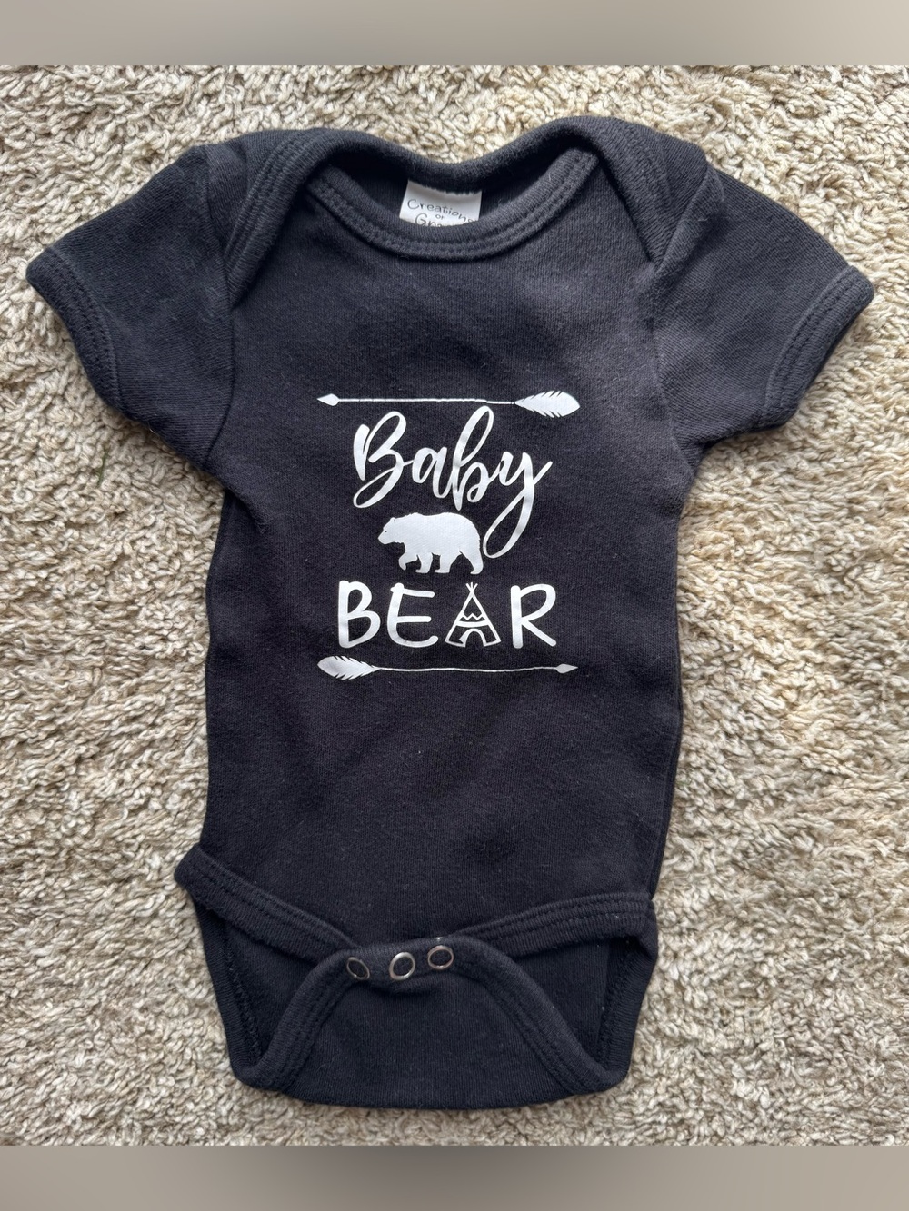 Creations of Grace Newborn Baby Bear Onesie Black Graphic 100% Cotton